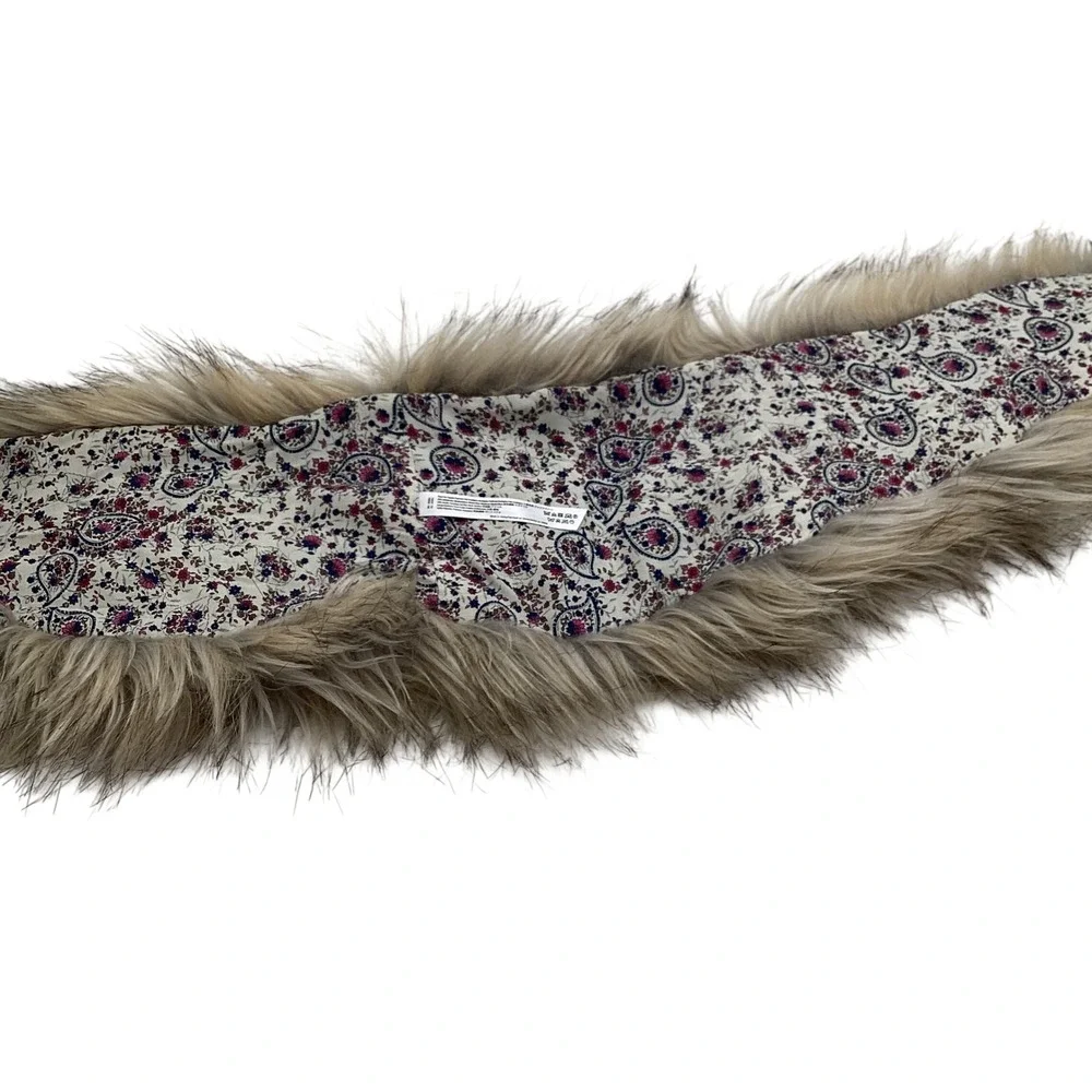 Faux Fur‎ Stole Wrap Tan Brown Paisley Floral Lining